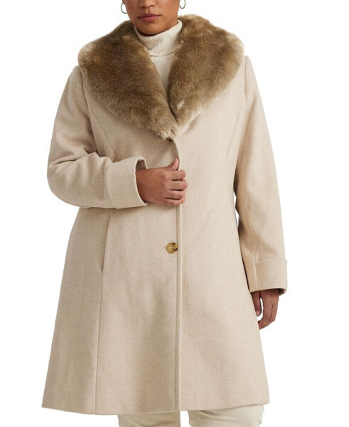 Plus Size Faux-Fur-Collar Coat