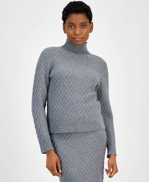 Petite Diamond-Stitch Mock-Neck Sweater