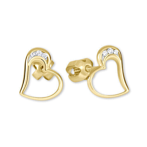 Gold heart earrings with crystals 239 001 00772