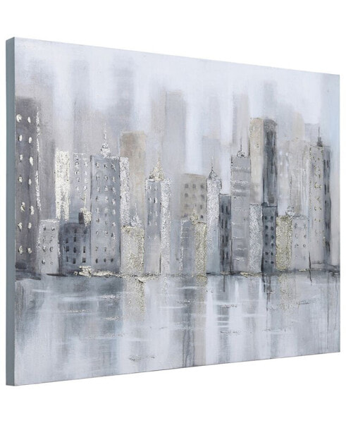 Foggy City Textured Metallic Hand Painted Canvas Wall Art, 30" x 40"