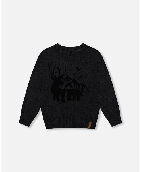 Big Boys Sweater With Deer Flocking Dark Gray