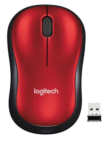 Logitech Wireless Mouse M185 - Ambidextrous - Optical - RF Wireless - 1000 DPI - Black - Red