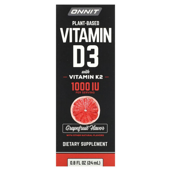 Plant Based Vitamin D3 with Vitamin K2, Grapefruit, 25 mcg (1,000 IU), 0.8 fl oz (24 ml)