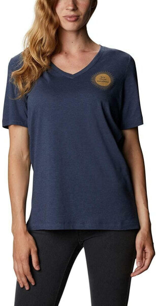 Columbia 280091 Bluebird Day Relaxed V Neck Nocturnal Heather/Hey There, 2X Plus