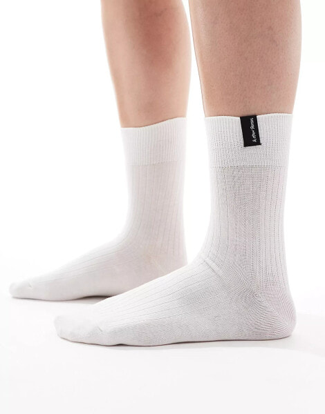 & Other Stories rib socks with logo tag in white