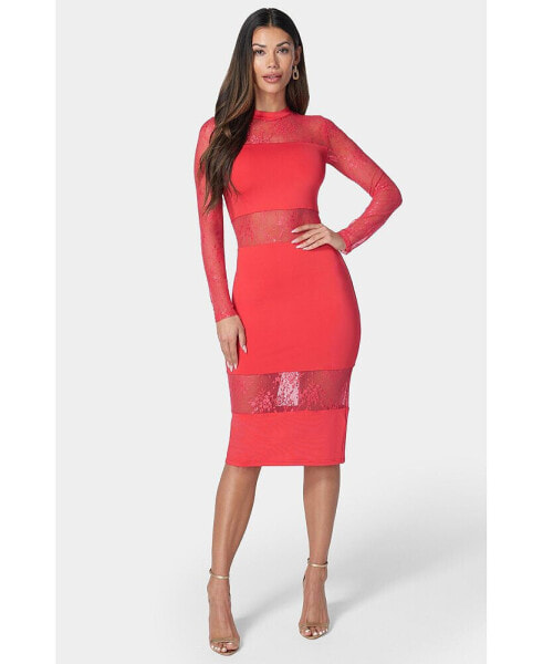 Women's Lace Inset Midi Dress