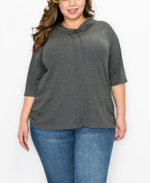 Plus Size Baby Thermal Cowl Neck Side Ruched Top