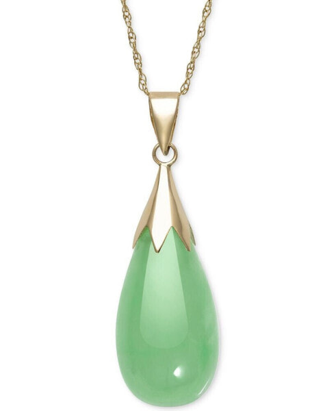 Dyed Jade (10 x 20mm) Elongated Teardrop Pendant Necklace in 10k Gold