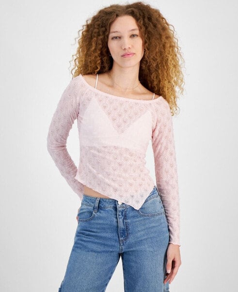 Juniors' Asymmetric Heart Knit Long Sleeve