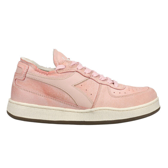 Diadora Mi Basket Row Cut Suede Used Lace Up Womens Pink Sneakers Casual Shoes