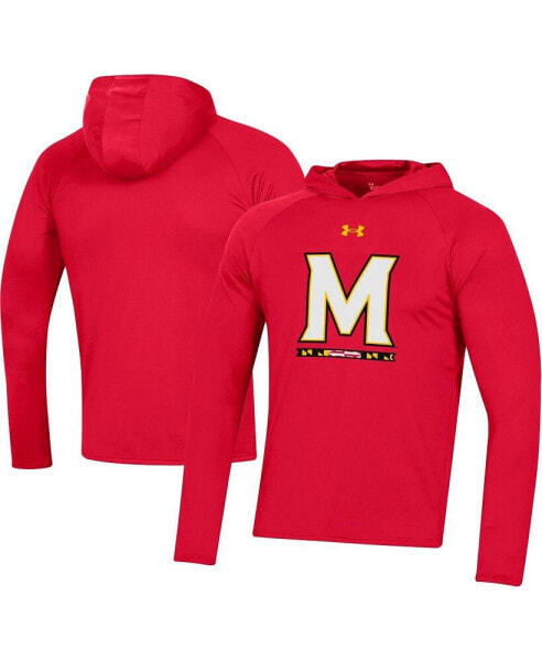 Men's Red Maryland Terrapins School Logo Raglan Long Sleeve Hoodie Performance T-shirt