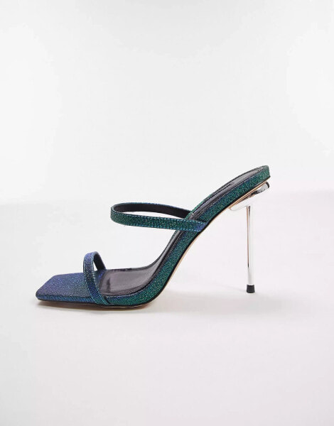 Topshop – Sophie – Mules in Blau mit Absatz und Riemchendesign