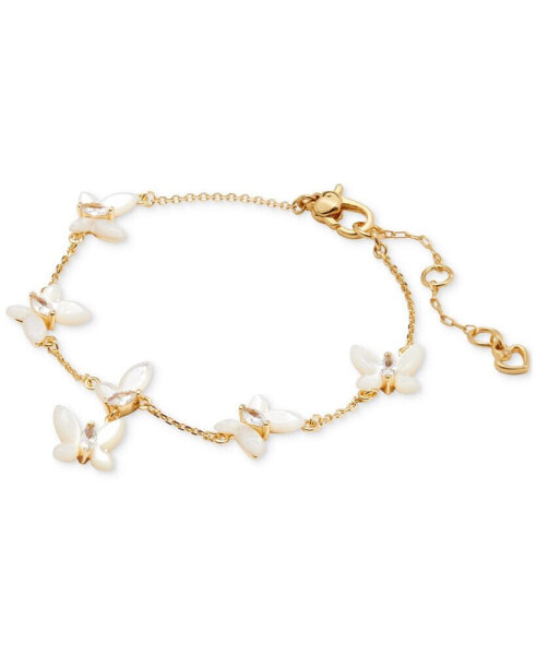 Gold-Tone Cubic Zirconia & Mother-of-Pearl Butterfly Link Bracelet