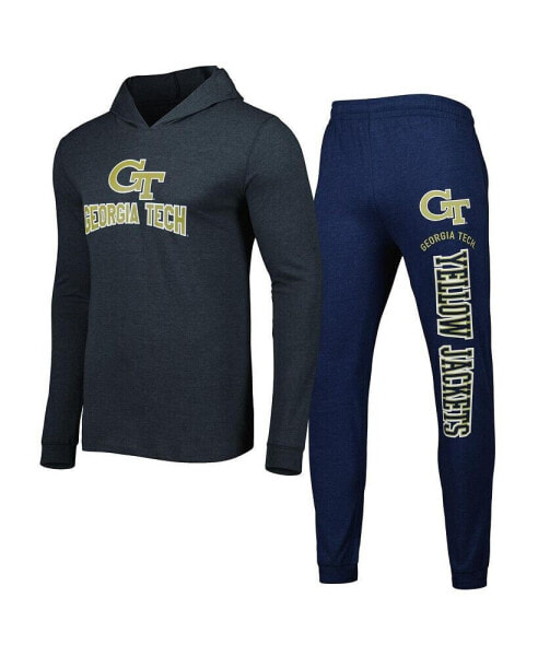Men's Navy, Charcoal Georgia Tech Yellow Jackets Meter Pullover Hoodie and Joggers Sleep Set