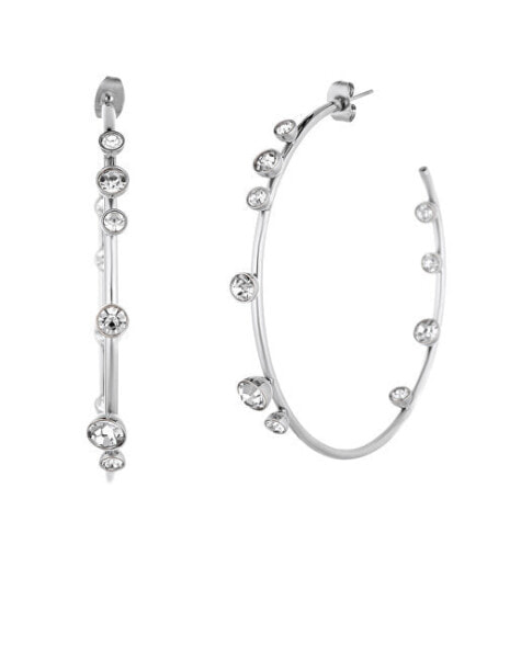 Beautiful steel round earrings with clear crystals LJ1566