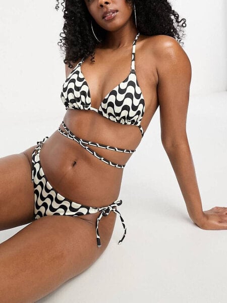 & Other Stories 3 piece tie detail triangle bikini top in wave print