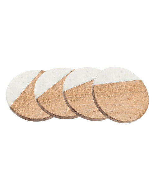 Set of 4 Marble & Wood Coasters