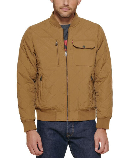 Men's Regular-Fit Diamond-Quilted Bomber Jacket