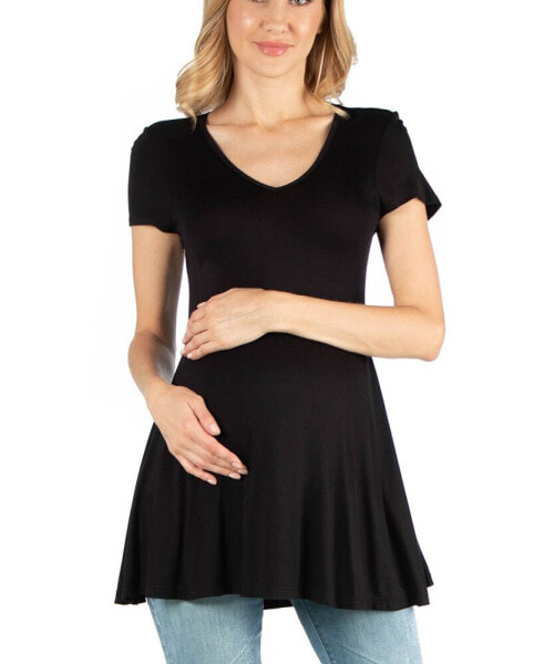 Cap Sleeve Maternity Tunic Top with Soft Flare Hem