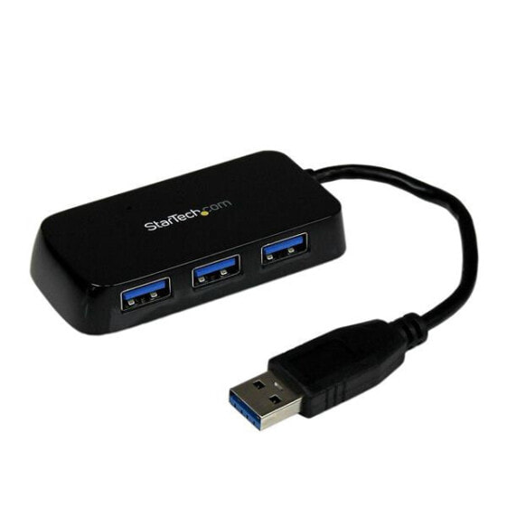 StarTech.com Portable 4 Port SuperSpeed Mini USB 3.0 Hub - Black - USB 3.2 Gen 1 (3.1 Gen 1) Type-A - USB 3.2 Gen 1 (3.1 Gen 1) Type-A - 5000 Mbit/s - Black - Plastic - Power