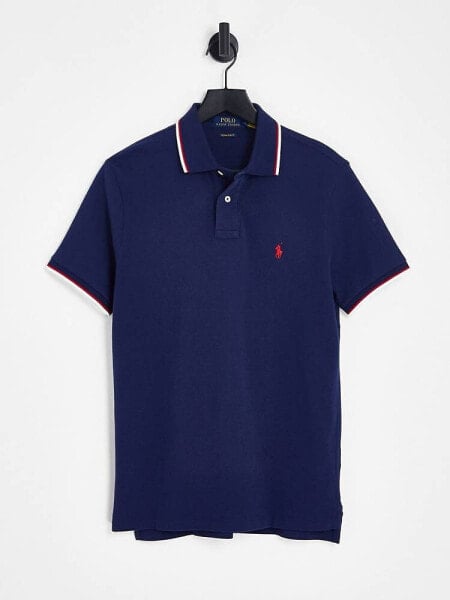 Polo Ralph Lauren icon logo tipped slim fit pique polo in navy