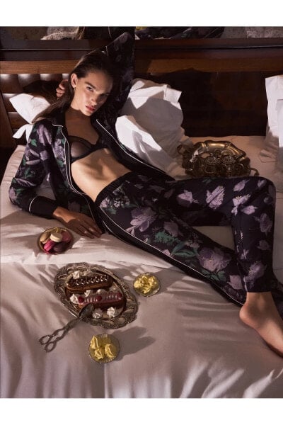 Çiçekli Pijama Altı Beli Lastikli Düz Paça