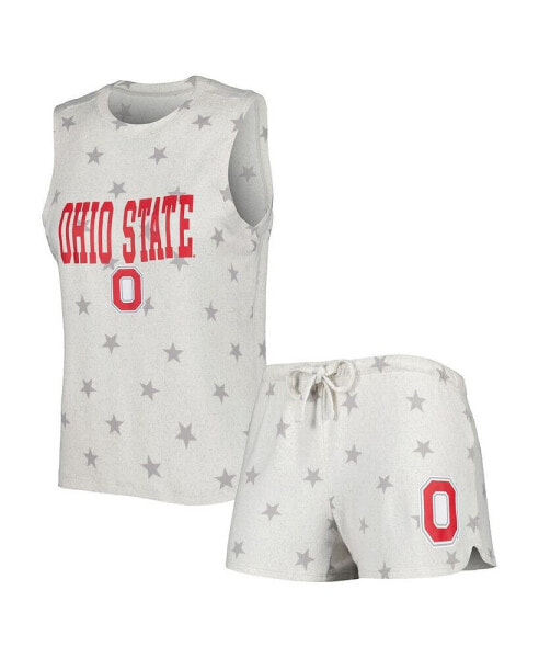 Women's Cream Ohio State Buckeyes Agenda Stars Tank Top and Shorts Sleep Set