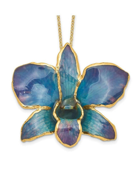 Diamond2Deal 24K Gold-trim Lacquer Blue Purple Dendrobium Orchid Gold-tone Necklace