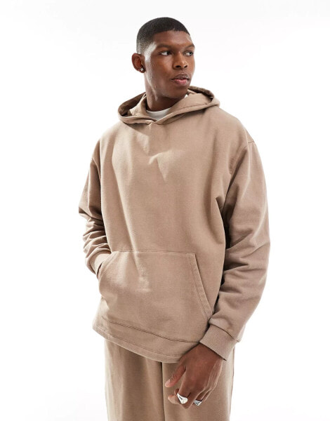 ASOS DESIGN hoodie in washed brown