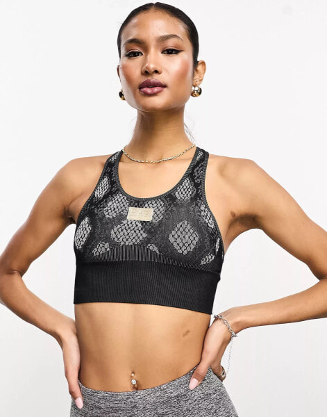 EA7 sports bralette in black animal print