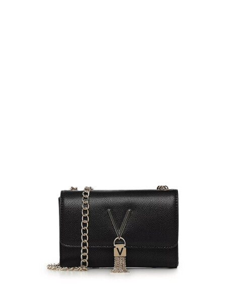 Valentino Divina foldover tassle detail cross body bag in black