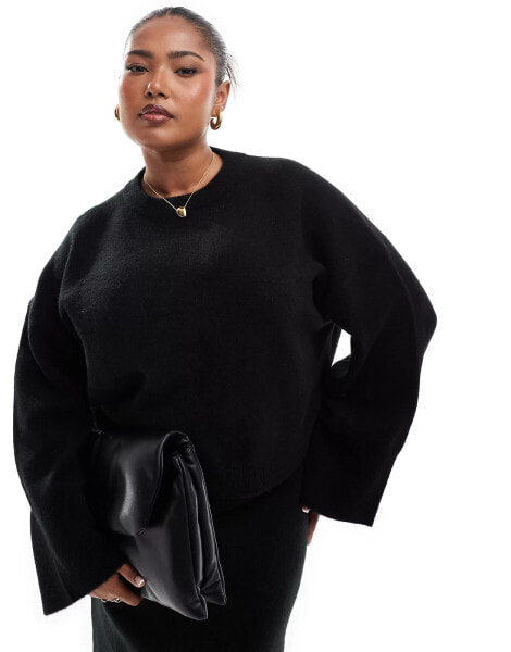 ASOS DESIGN Curve crew neck boxy jumper with wide cuff in black