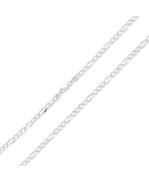 Solid Strong Medium Size Sterling Silver Flat 4mm Figaro Link Chain Necklace For Women 18 Inch