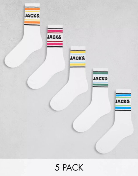 Jack & Jones 5 pack mulicoloured tennis sock in white