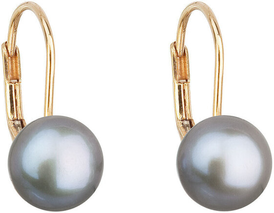 Gold pearl earrings with genuine pearls Pavon 921009.3 gray