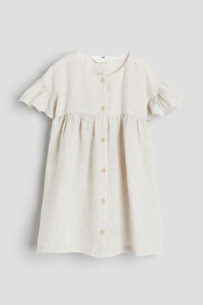 Flutter-sleeved Linen Dress