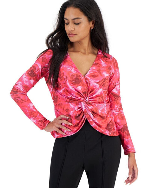 Petite Twist-Front Long-Sleeve Top, Created for Macy's