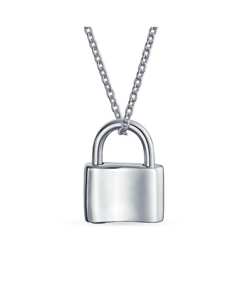 Plain Simple Couples Functional Lock Pendant Charm Lovers Padlock Necklace For Women Solid Sterling Silver Chain 16 Inch