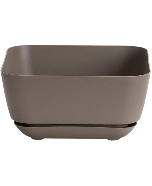 (#10023) Garden Square Out/Indoor Resin Planter Flower Pot, Taupe, 12"