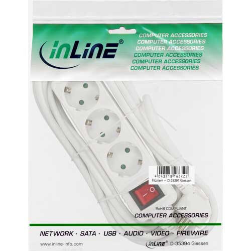 Удлинитель Inline Socket strip - 3-way earth contact CEE 7/3 - with switch - white - 5m
