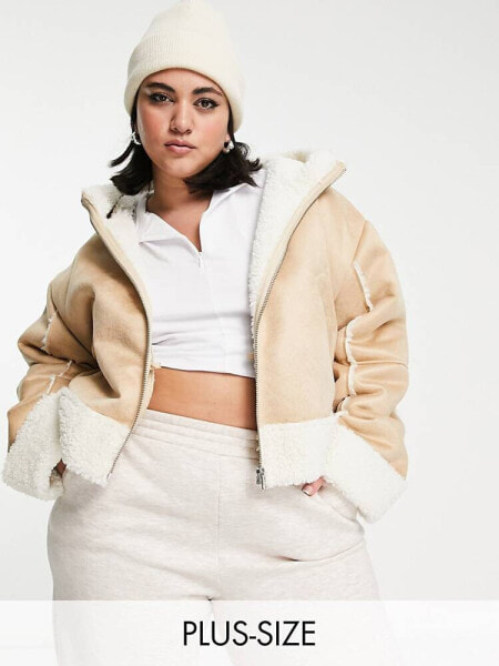 COLLUSION Plus cropped faux shearling jacket in beige