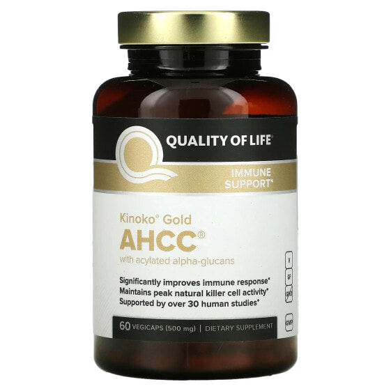 БАДы для укрепления иммунитета Quality of Life Labs Kinoko Platinum AHCC, 750 мг, 60 капсул