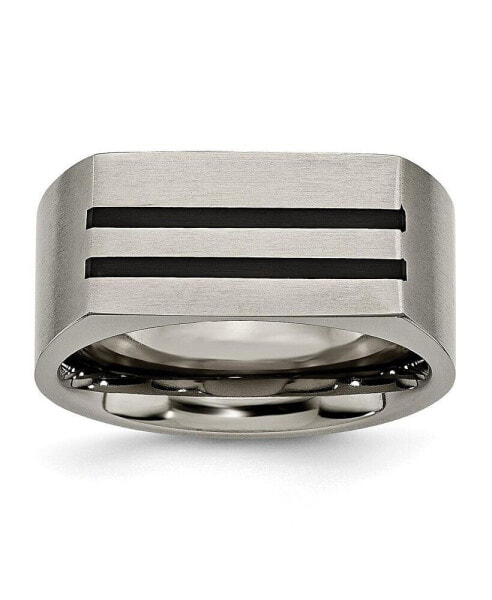 Titanium Brushed Black Enamel Stripes Wedding Band Ring