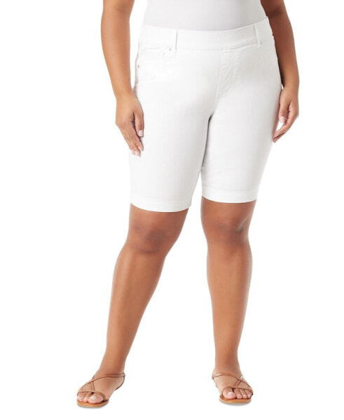 Plus Size Shape Effect Pull-On Denim Bermuda Shorts