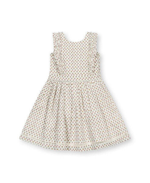 Toddler Girls Linen Pinafore Flutter Dress with Crochet Trim