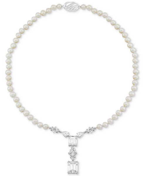 Cultured Freshwater Pearl (5-6mm) & Cubic Zirconia 18" Statement Necklace in Sterling Silver