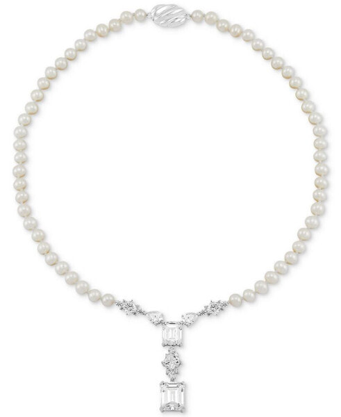 Arabella cultured Freshwater Pearl (5-6mm) & Cubic Zirconia 18" Statement Necklace in Sterling Silver