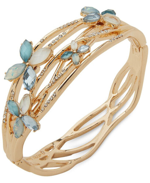 Gold-Tone Mixed Stone Flower Bangle Bracelet