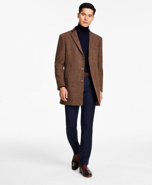 Men Wool Blend Overcoats with Contrast Velvet Top Collar