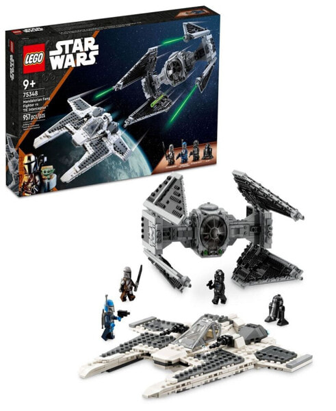 Star Wars 75348 Mandalorian Fang Fighter vs. TIE Interceptor Toy Building Set with the Mandalorian, the Mandalorian Fleet Commander & TIE Pilot Minifigures